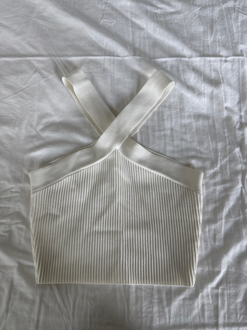 Ribbed Cross-Strap Crop Top in Cream